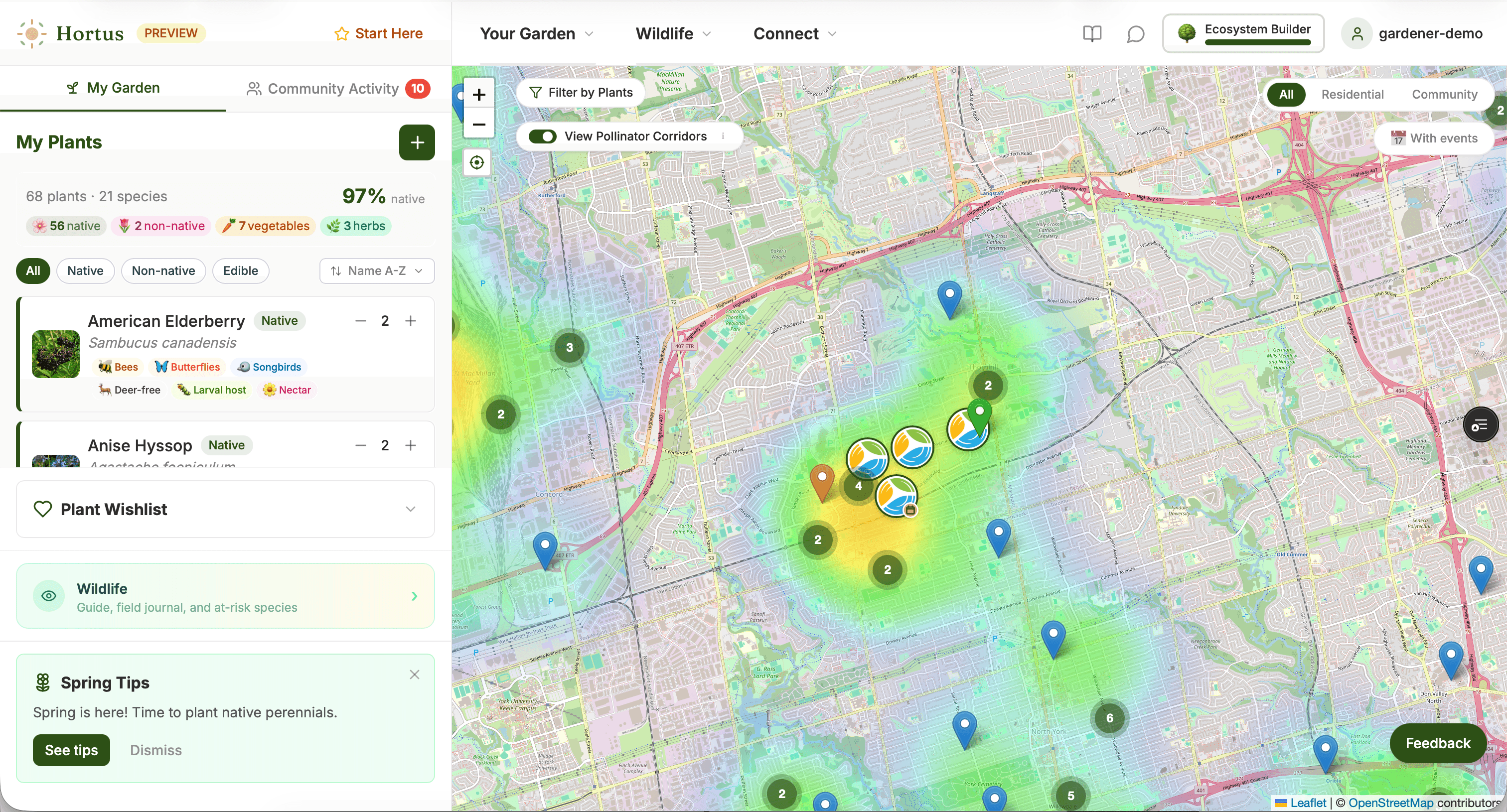 Community heatmap showing biodiversity density across the neighbourhood