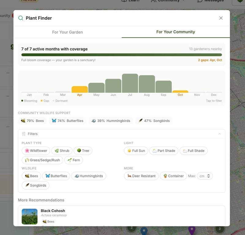 Plant finder with species recommendations