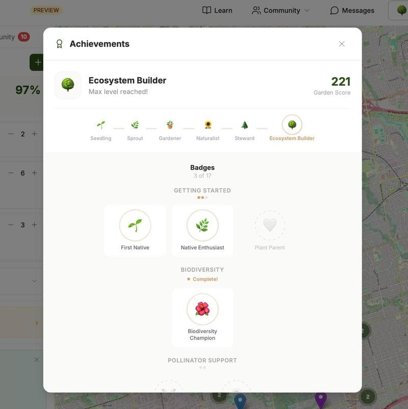 Achievement badges and level progression
